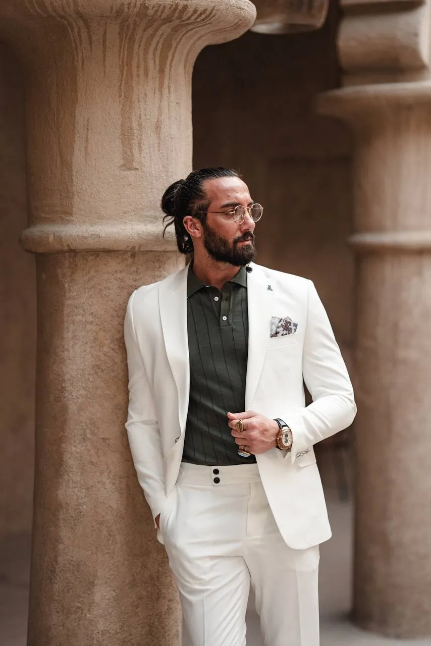 Men's White Mono Collar Slim Fit Suit