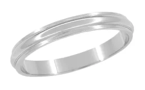 Mid Century Retro 3mm Grooved Domed Wedding Band Ring in White Gold - 14K or 18K