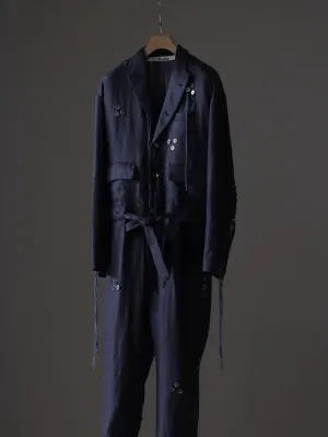 Midorikawa | BUTTON LINEN JUMP SUITS CHARCOAL GRAY