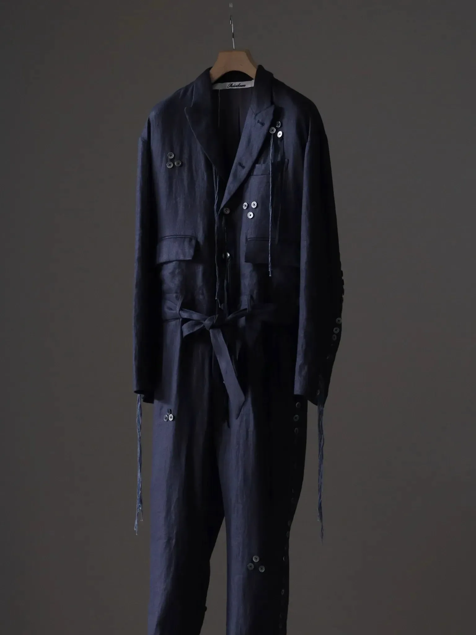 Midorikawa | BUTTON LINEN JUMP SUITS CHARCOAL GRAY