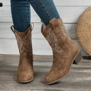 Mimi - Schicke Retro-Stiefeletten mit Hellbraun Blockabsatz für Damen