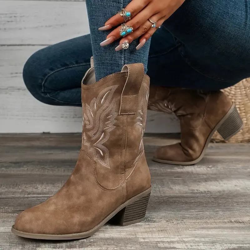 Mimi - Schicke Retro-Stiefeletten mit Hellbraun Blockabsatz für Damen