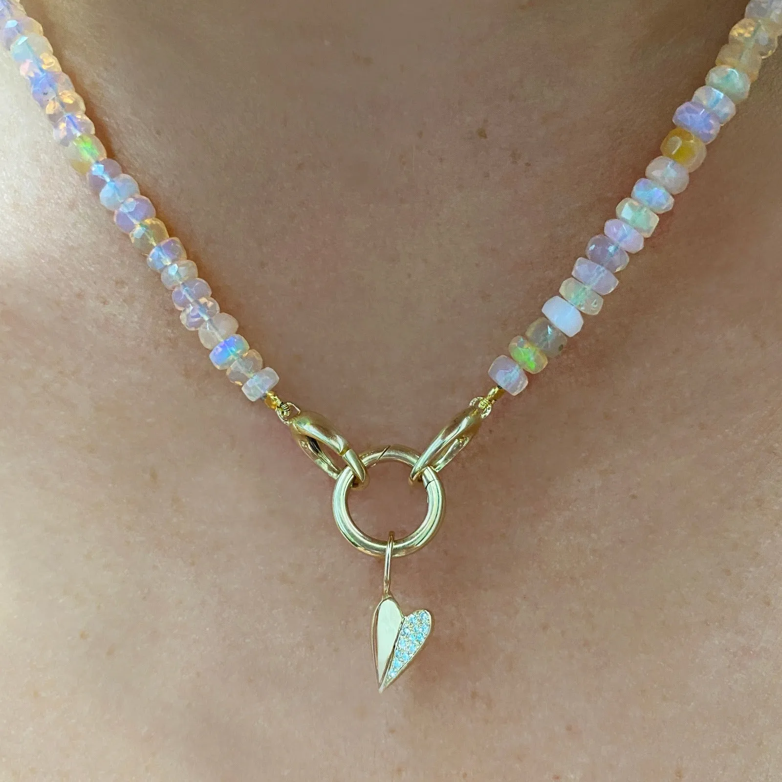 Mini Folded Heart Charm with Half Pavé