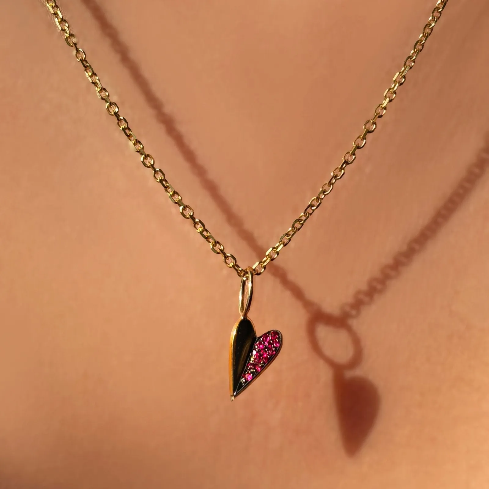 Mini Folded Heart Charm with Half Pavé