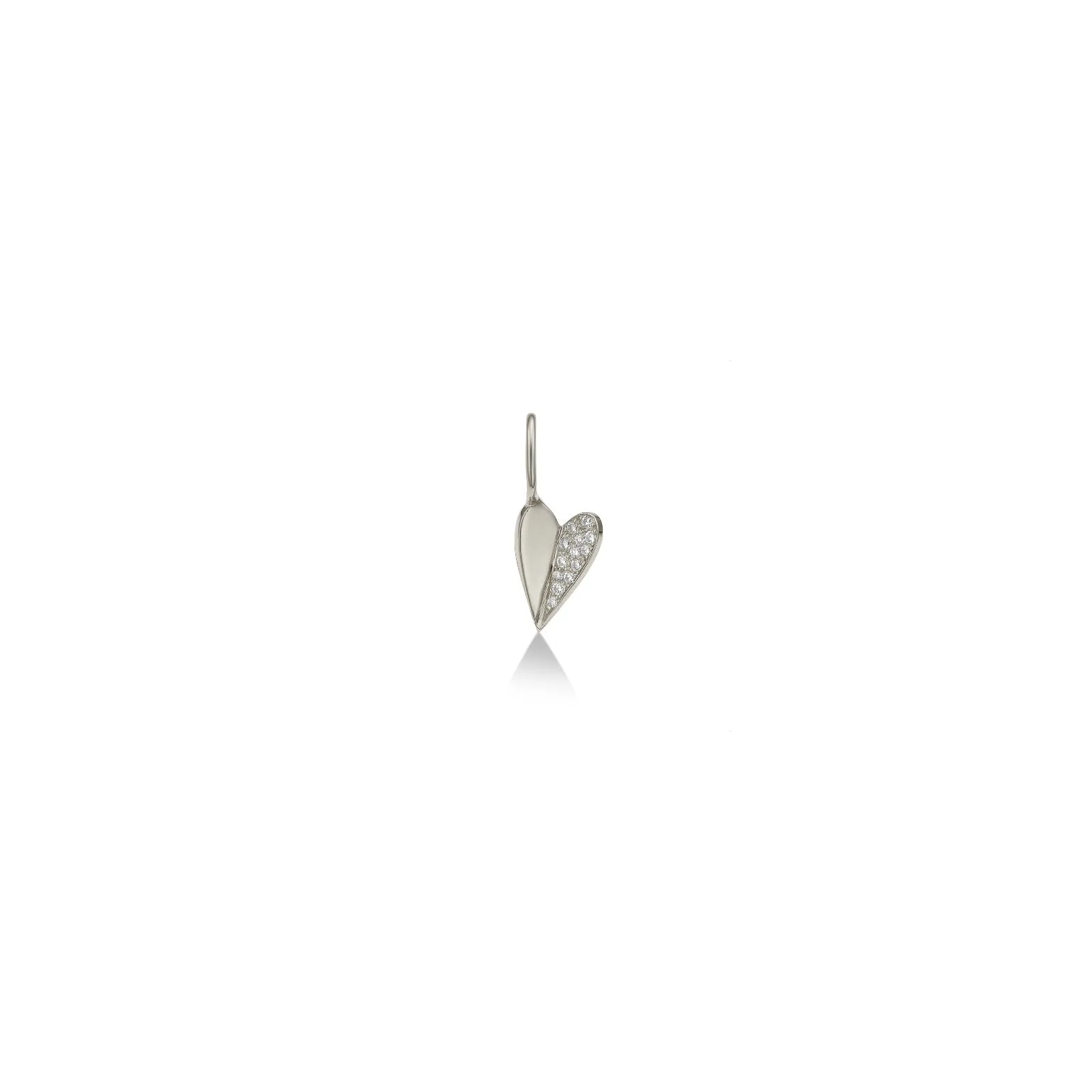 Mini Folded Heart Charm with Half Pavé