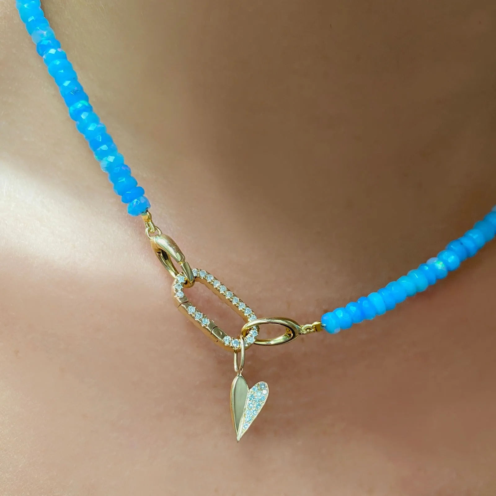 Mini Folded Heart Charm with Half Pavé