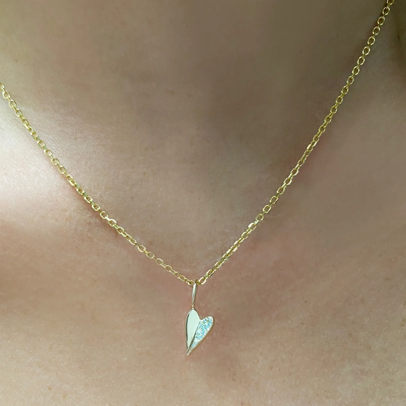 Mini Folded Heart Charm with Half Pavé