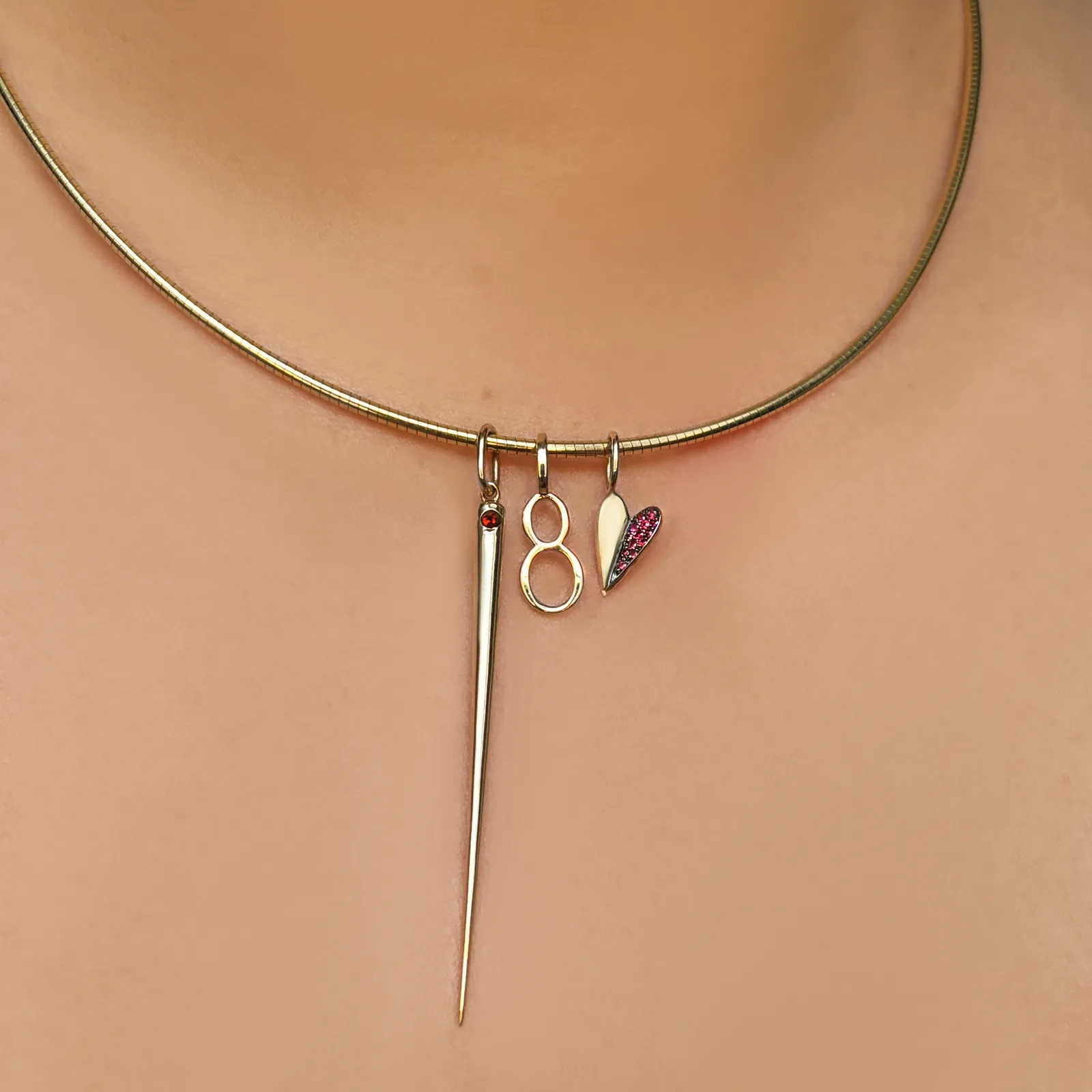 Mini Folded Heart Charm with Half Pavé