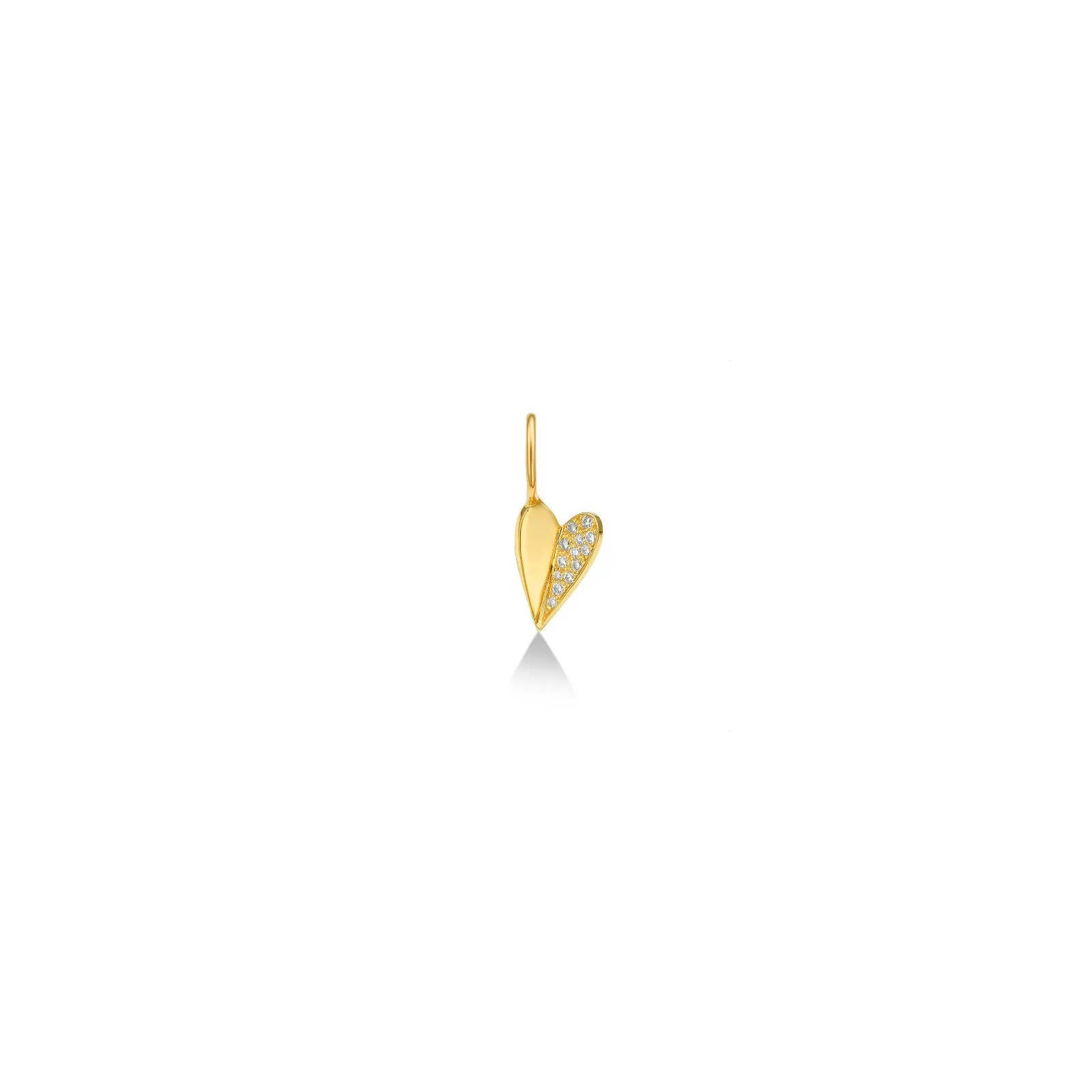 Mini Folded Heart Charm with Half Pavé