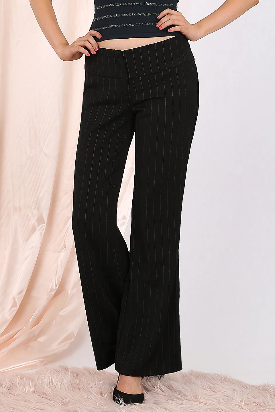 MISS PINKI Mila tailored stripe work Pants in black