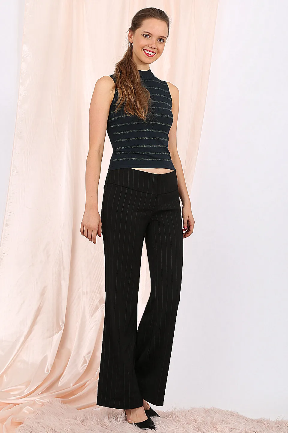MISS PINKI Mila tailored stripe work Pants in black
