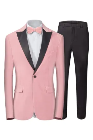 Modern Pink Peaked Lapel Close Fitting Velvet Prom Suit for Men