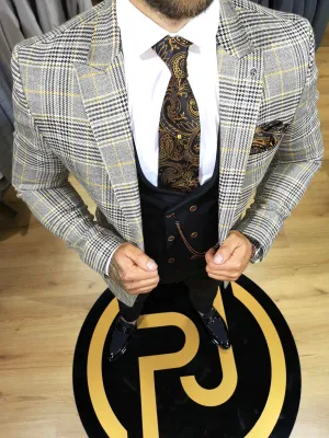 Morteza - Yellow/Grey/Black 3 Piece Suit