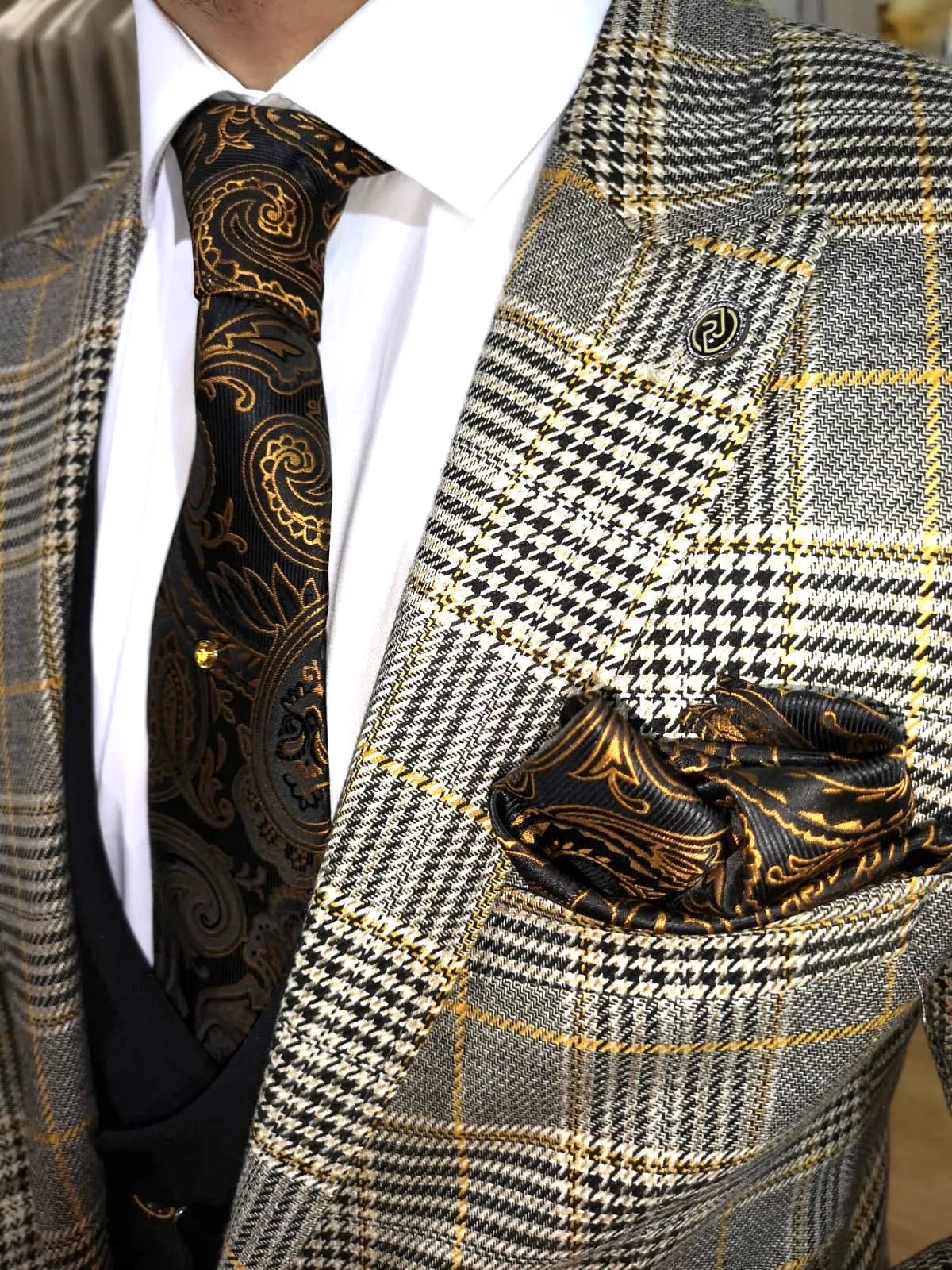 Morteza - Yellow/Grey/Black 3 Piece Suit