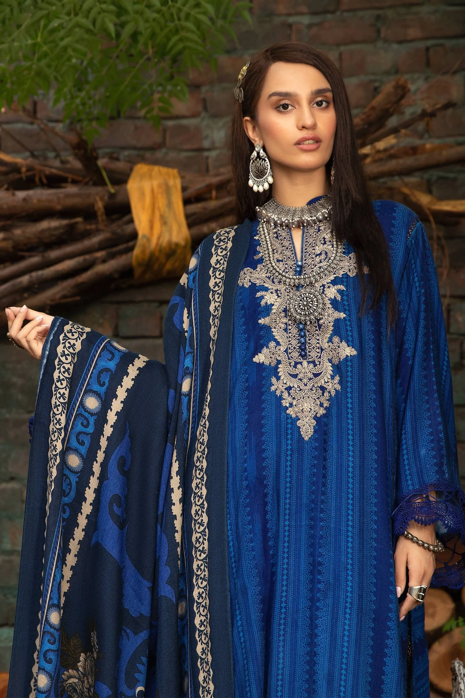 MPT 1204 B | Maria B MPrints Winter Collection 2021 | Unstitched Embroidered Dobby Linen Suits