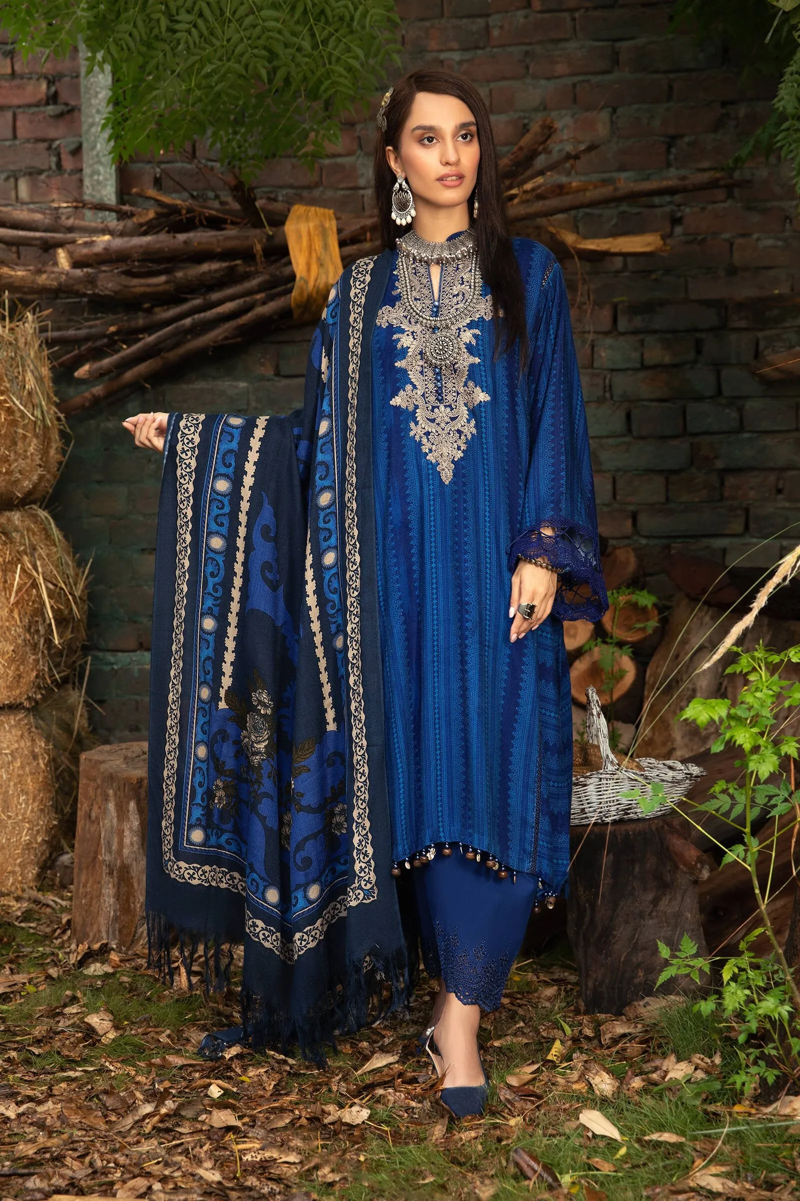 MPT 1204 B | Maria B MPrints Winter Collection 2021 | Unstitched Embroidered Dobby Linen Suits