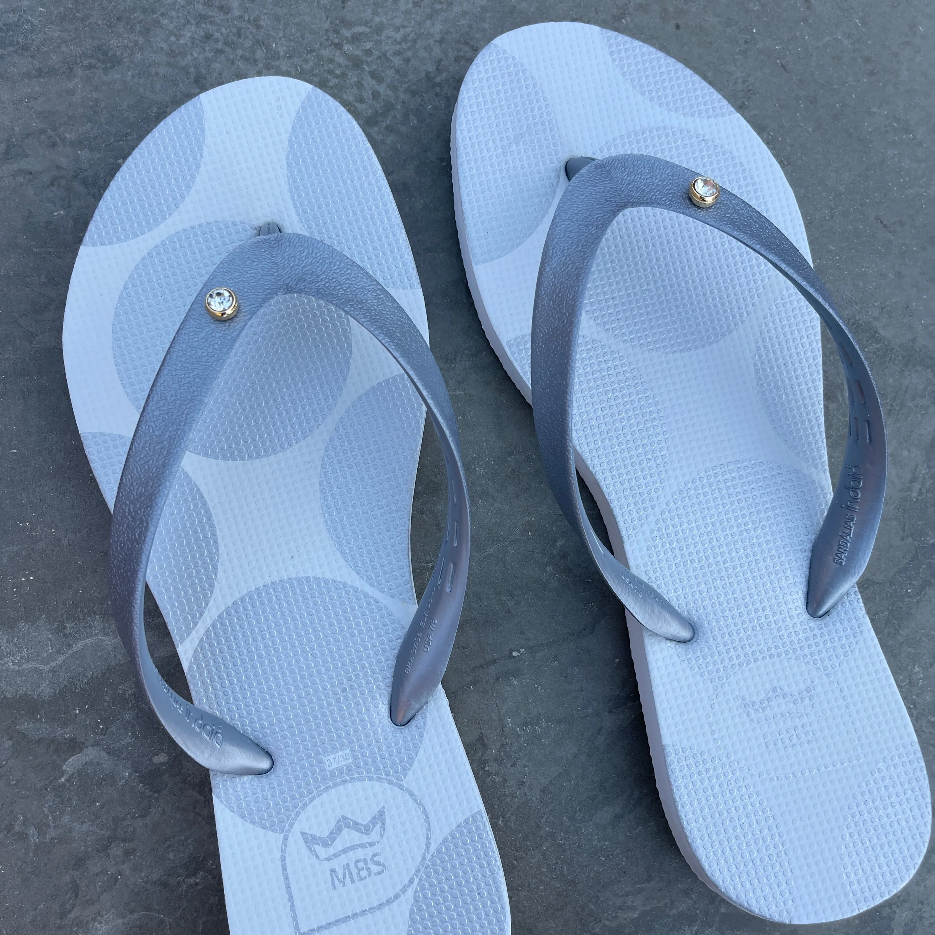 Natural Rubber Flip Flops Silver Polka Dots