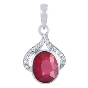Natural Ruby Stone Pendant with White Diamonds Accents 100% Certified