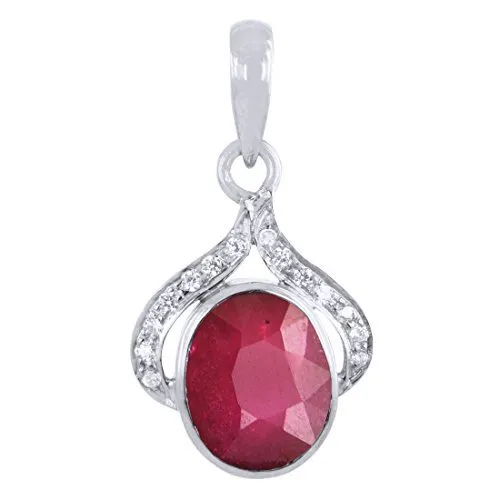 Natural Ruby Stone Pendant with White Diamonds Accents 100% Certified