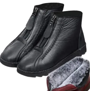 NEW Retails $81, HOPHO Retro Soft Leather Velvet Women's Winter Mama Shoes with Zipper, Waterproof Thick Plush Warm Snow Boots, Black, Sz 41 (10)