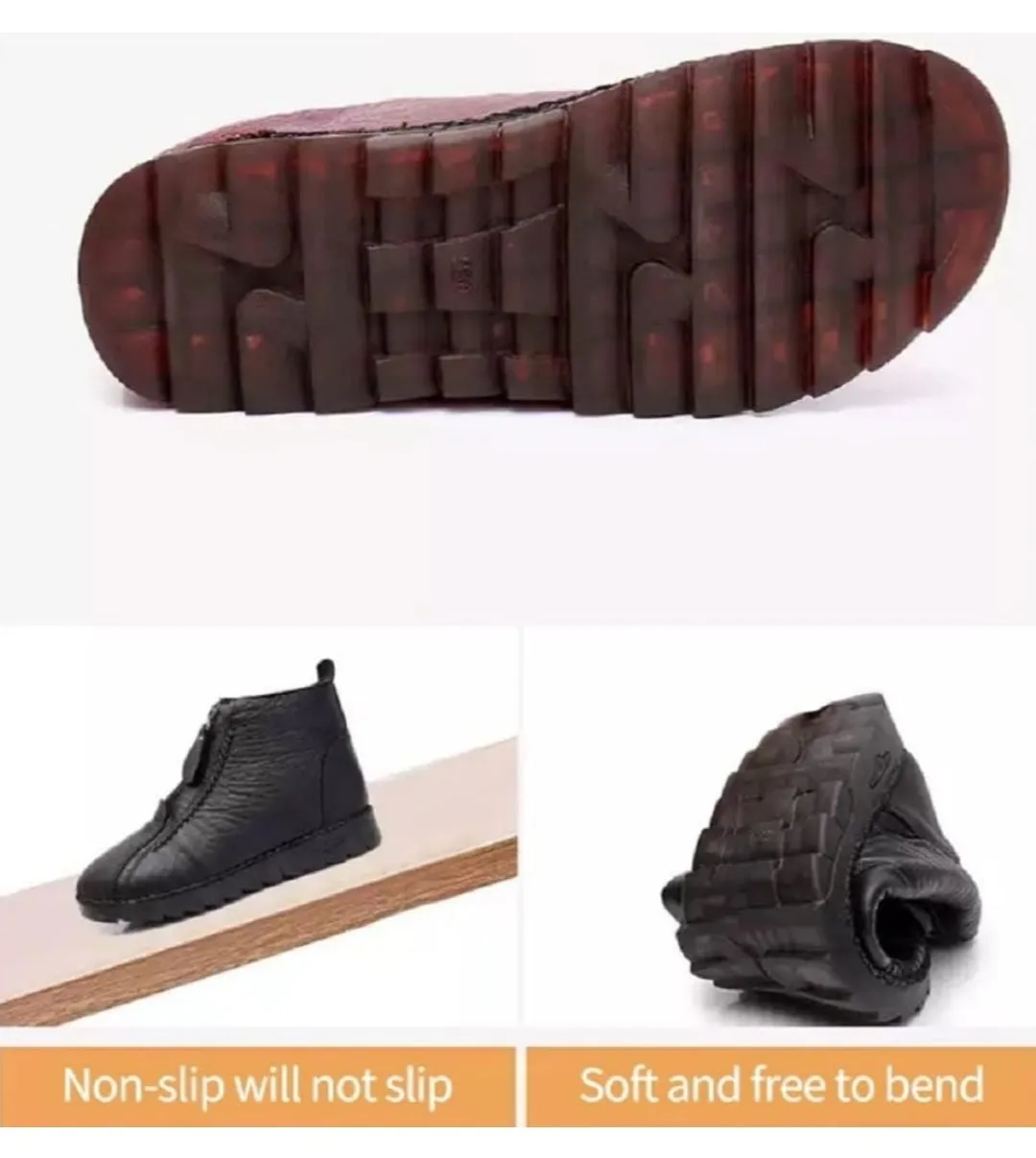 NEW Retails $81, HOPHO Retro Soft Leather Velvet Women's Winter Mama Shoes with Zipper, Waterproof Thick Plush Warm Snow Boots, Black, Sz 41 (10)