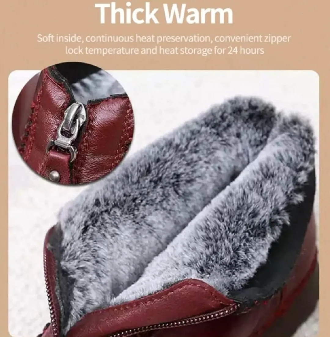 NEW Retails $81, HOPHO Retro Soft Leather Velvet Women's Winter Mama Shoes with Zipper, Waterproof Thick Plush Warm Snow Boots, Black, Sz 41 (10)