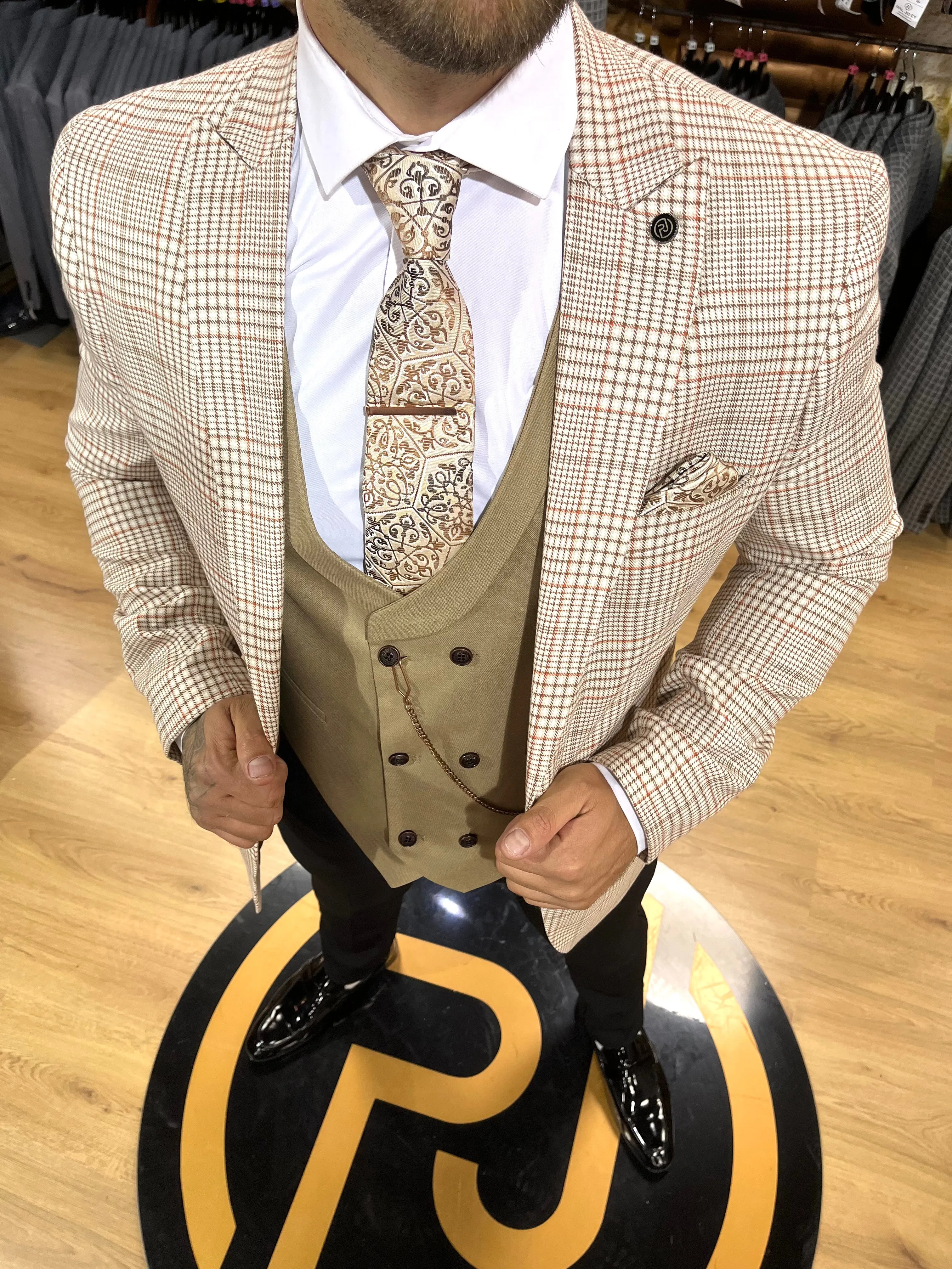 Neymar - Cream/Orange/Brown 3 Piece Suit