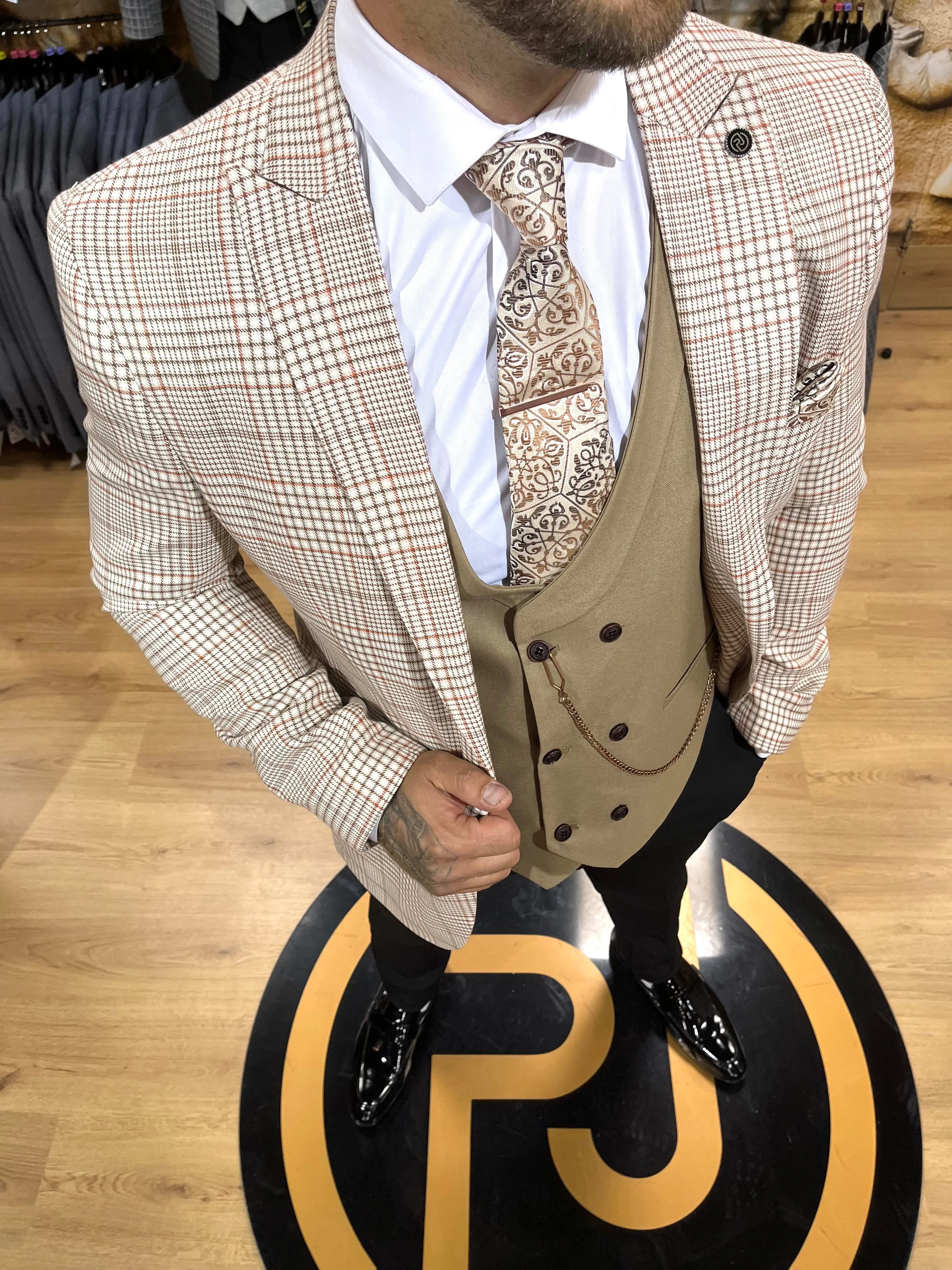 Neymar - Cream/Orange/Brown 3 Piece Suit