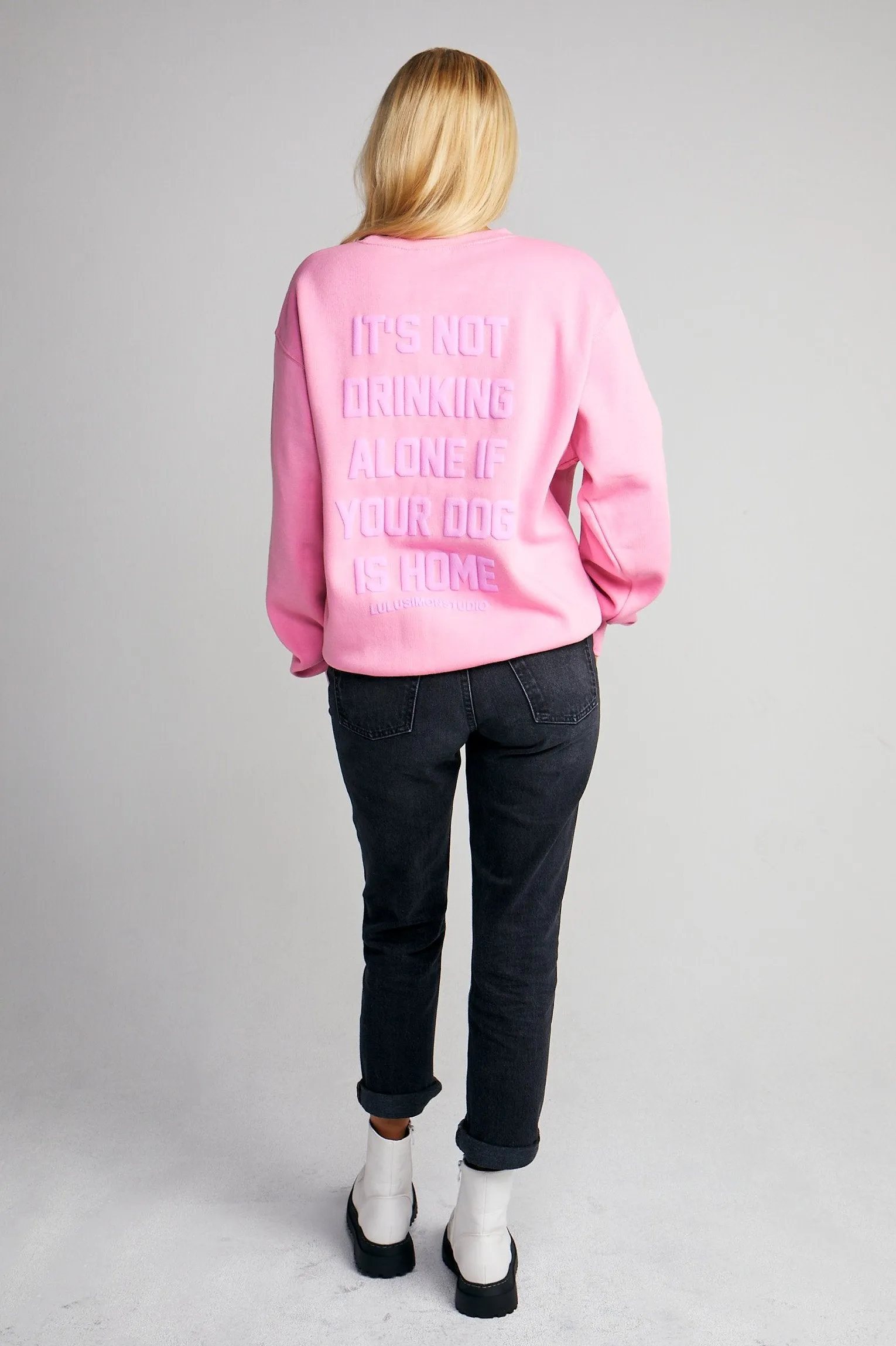 Not Drinking Alone Oversized Crewneck - Pink