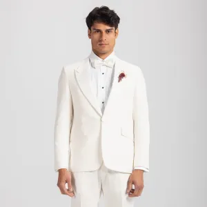 Off-White Linen Tuxedo Suit For Daytime Wedding Party-Turkish Made
