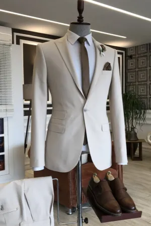 Off White Peaked Lapel 2 Piece Simple Prom Suit