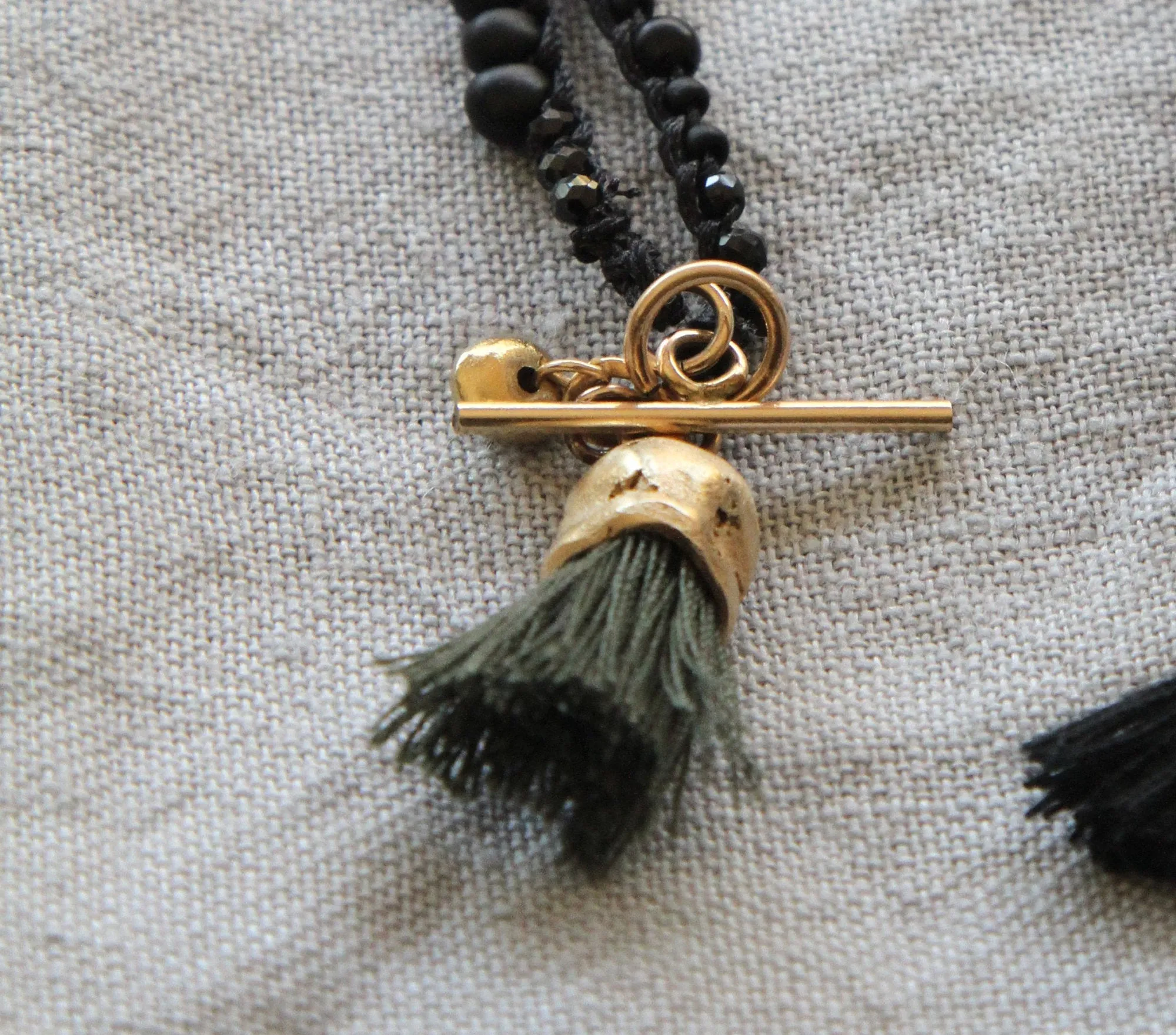 Organic Black Spinel And Gold Necklace