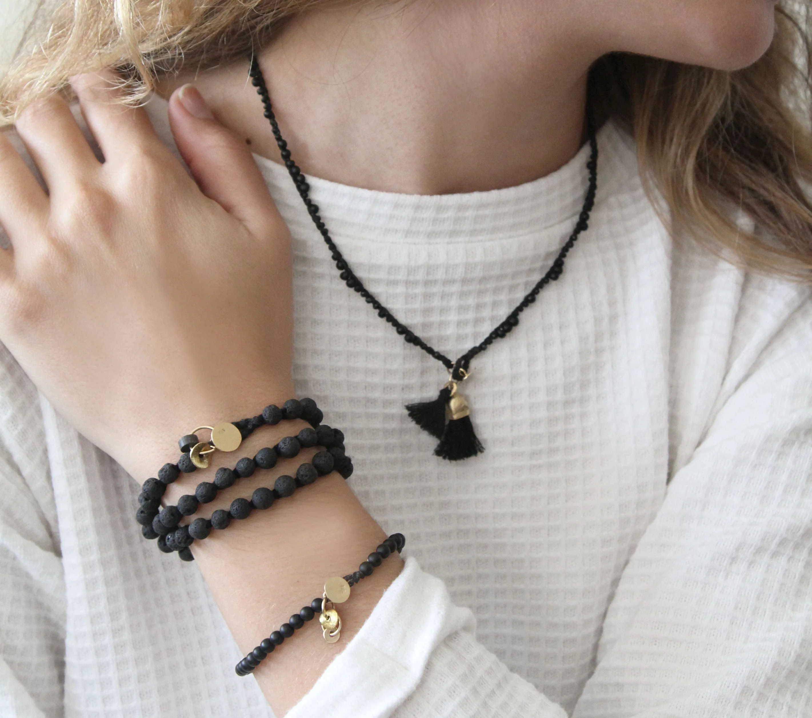 Organic Black Spinel And Gold Necklace