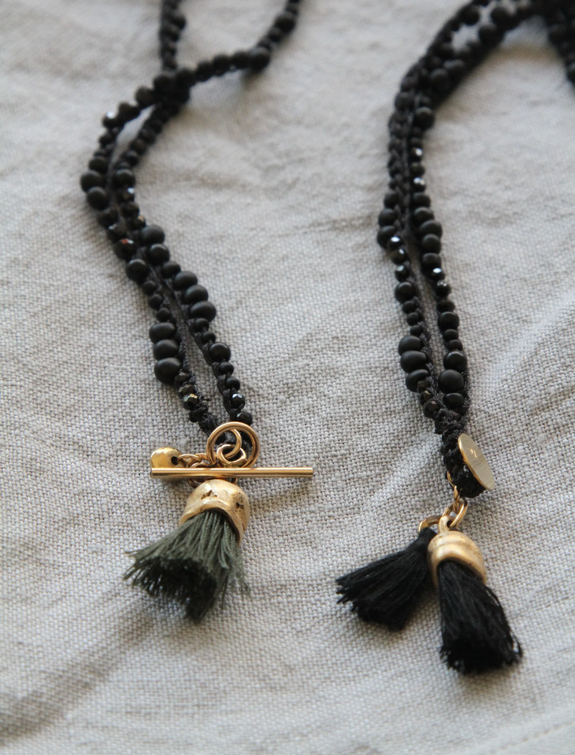 Organic Black Spinel And Gold Necklace