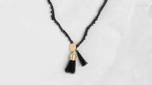Organic Black Spinel And Gold Necklace