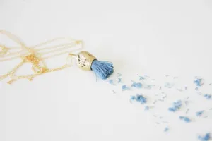 Organic Gold Nature Blue Tassel Pendant