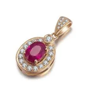 Oval Shape Ruby Gemstone with White Diamond Accents Pendant For Women's