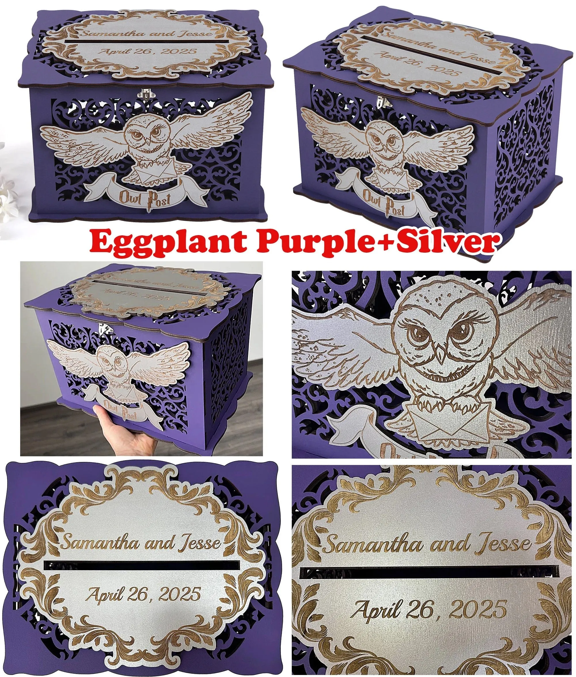 Owl Post Wedding Card Box, Fantasy Themed Wedding Post, 15-th Birthday Party, Quinceanera Money Box with Lock, Wedding Gift