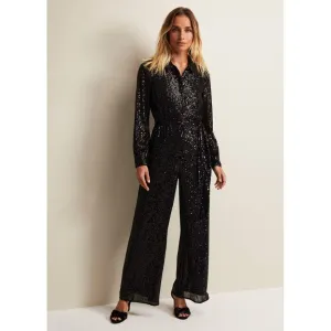Phase Eight Alessandra Black Sequin Shirt Jumpsuit - Black