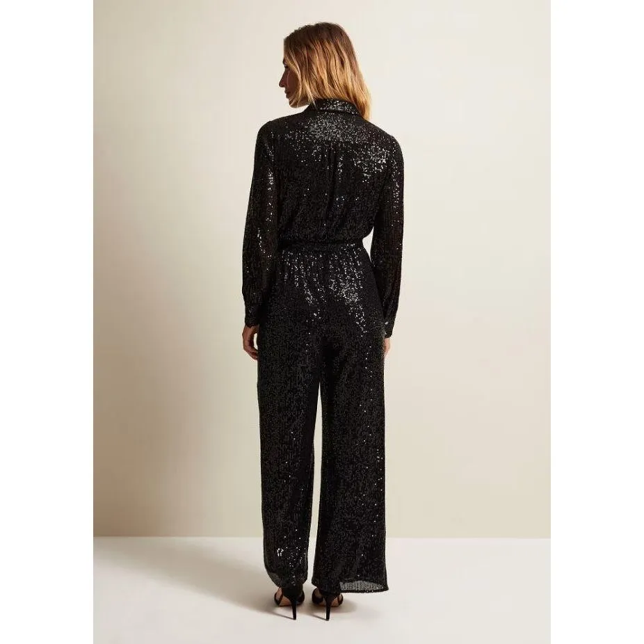 Phase Eight Alessandra Black Sequin Shirt Jumpsuit - Black