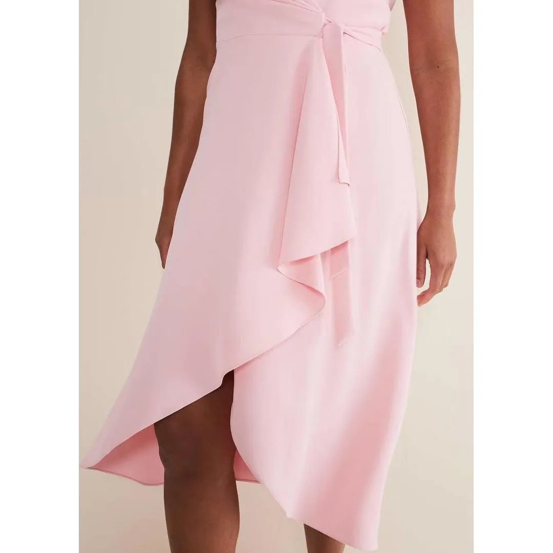 Phase Eight Julissa Sleeveless Ruffle Wrap Midi Dress - Soft Pink