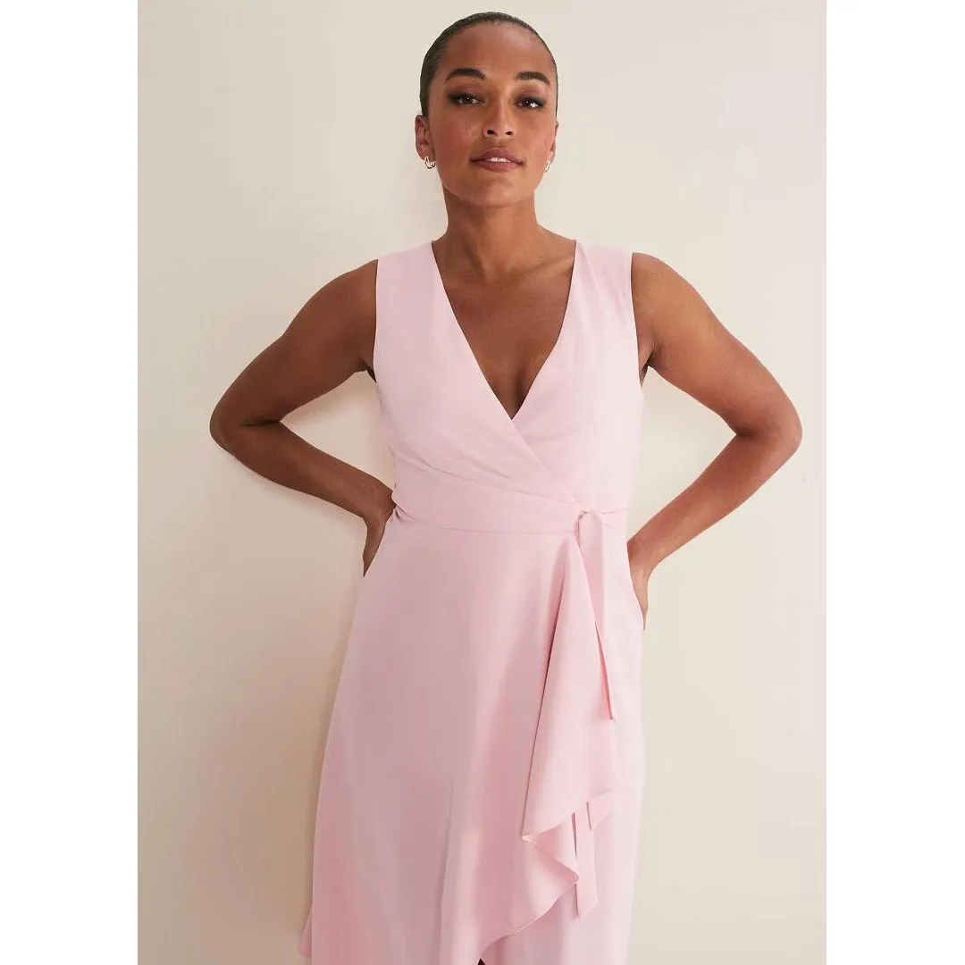 Phase Eight Julissa Sleeveless Ruffle Wrap Midi Dress - Soft Pink