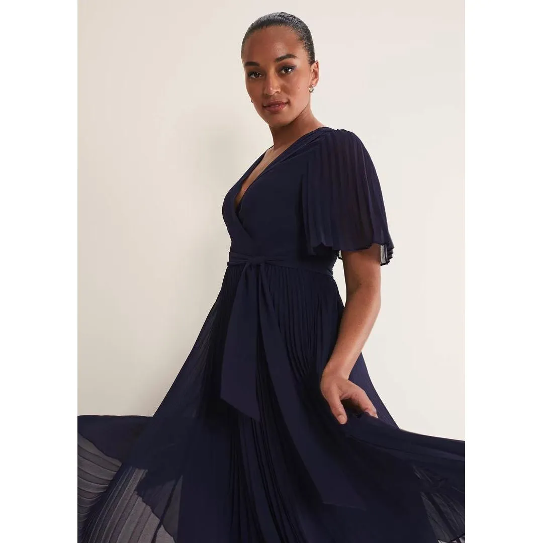 Phase Eight Kendall Pleated Midi Dress - Navy