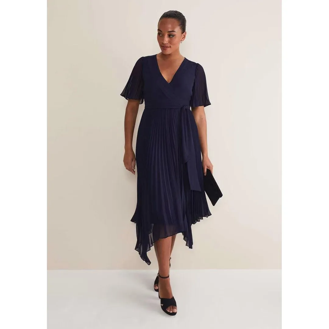 Phase Eight Kendall Pleated Midi Dress - Navy