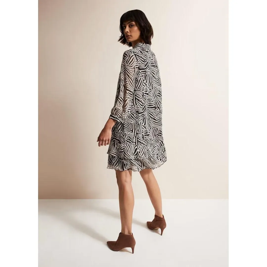 Phase Eight Penelope Zebra Shirt Mini Dress - Stone/Ivory