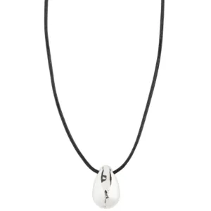 Pilgrim Intent Black Leather Silver Teardrop Necklace