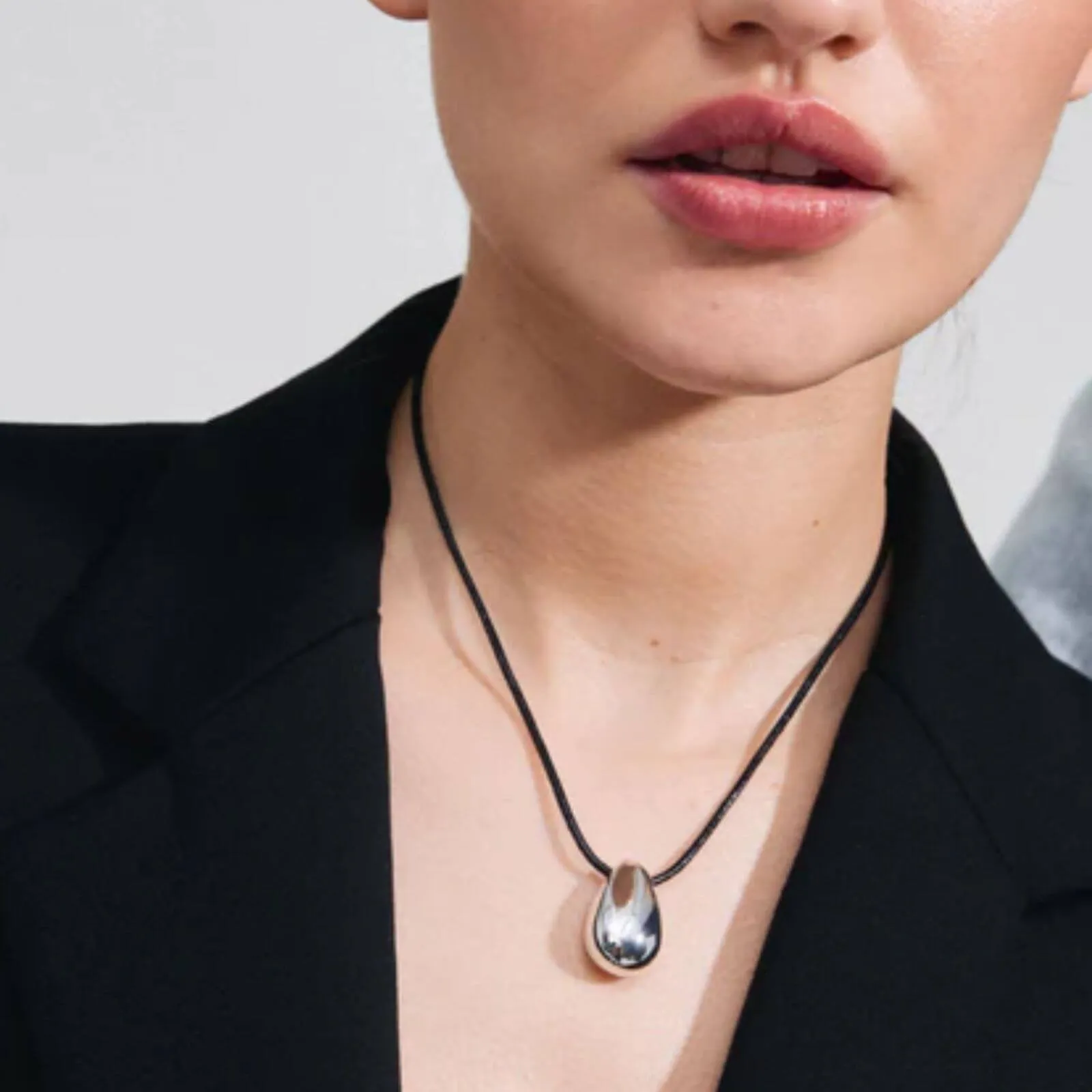 Pilgrim Intent Black Leather Silver Teardrop Necklace