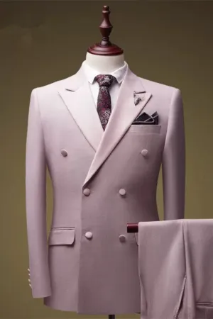 Pink Double Breasted Peaked Lapel Prom Suit