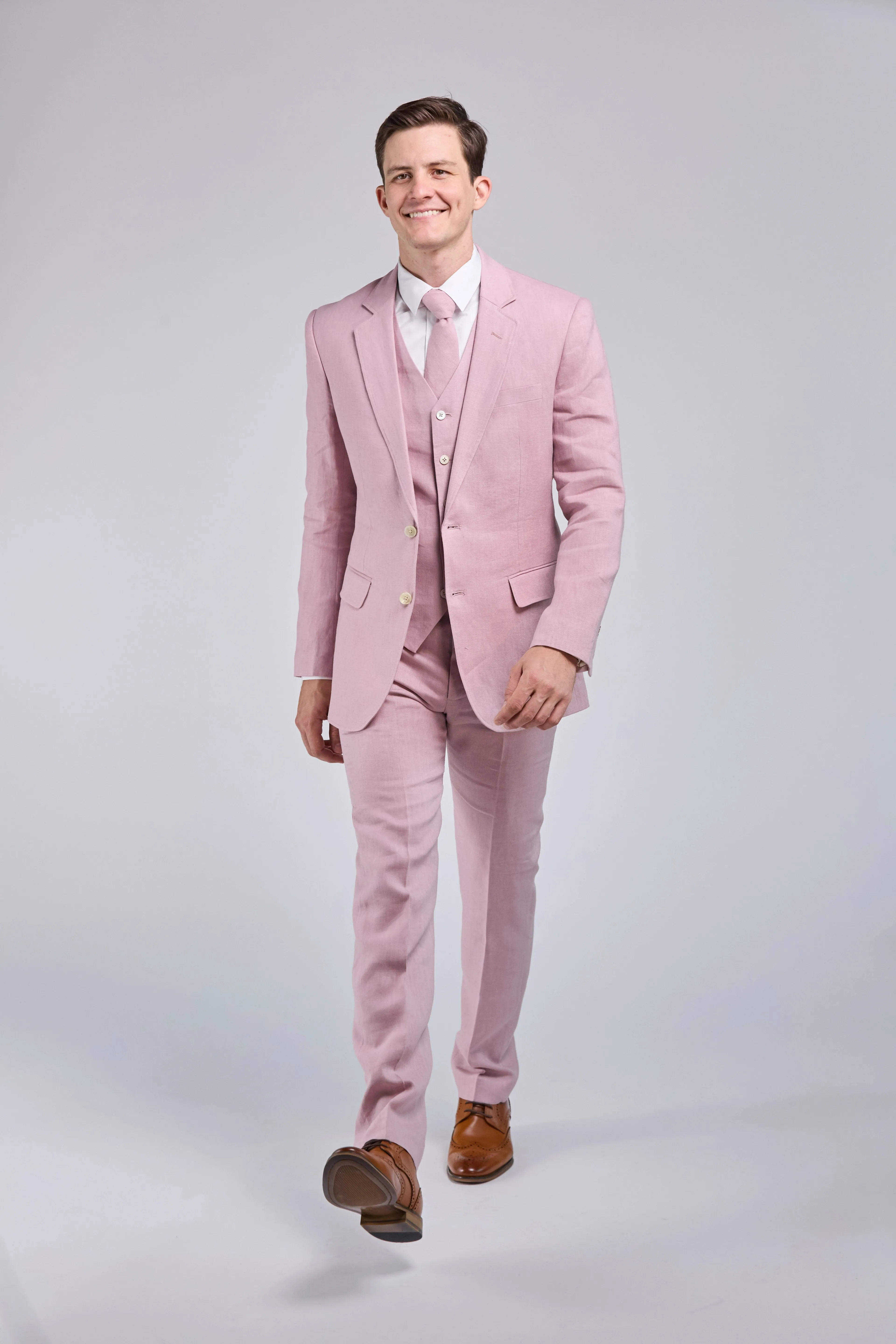 Pink Linen 3 Piece Suit