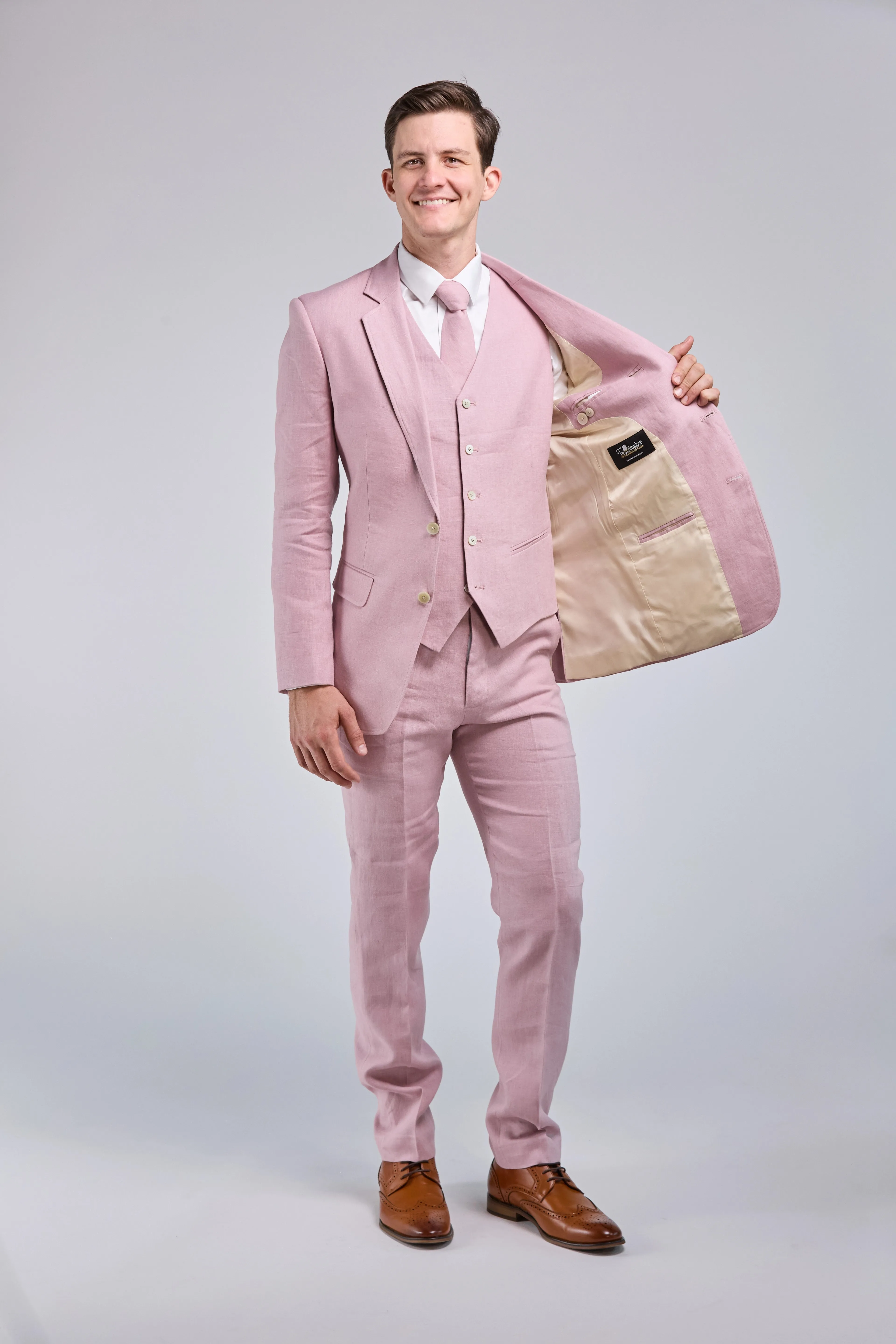 Pink Linen 3 Piece Suit